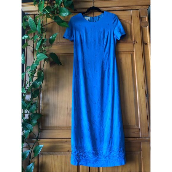 Talbots Fitted Silhouette Maxi Embroidered Dress SZ 8 - Picture 1 of 14